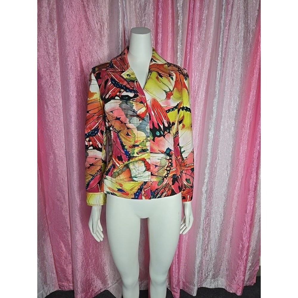 Chico's Colorful Floral Watercolor Artsy Lined Cropped Jacket Size XS 0/4 - Picture 2 of 14